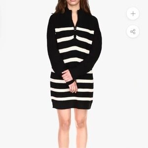 NWT Sanctuary ZIP FRONT SWEATER DRESS BLACK / BUTTER STRIPE Size S